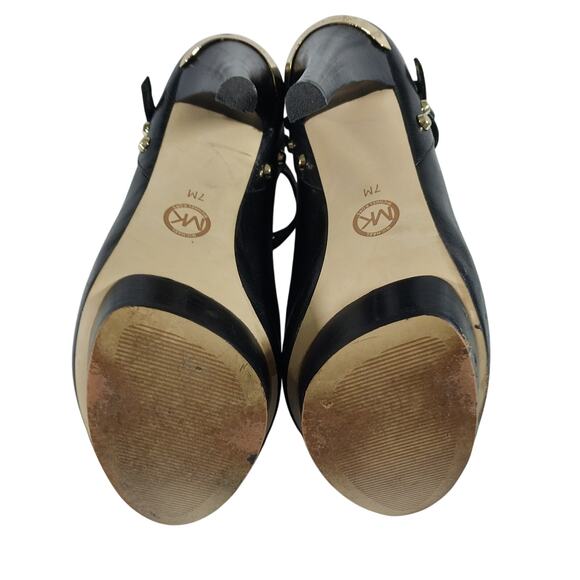 MICHAEL KORS! BLACK GENUINE LEATHER, GOLD STUDDED STILETTO PLATFORM HEELS! SZ 7M - Picture 10 of 11